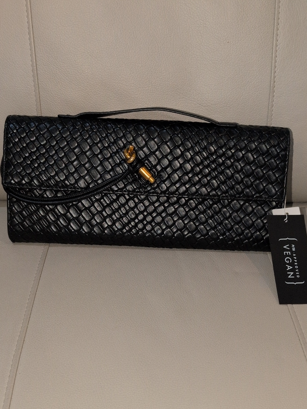 ErinAnnie Black Vegan Leather Clutch Or Crossbody NWT